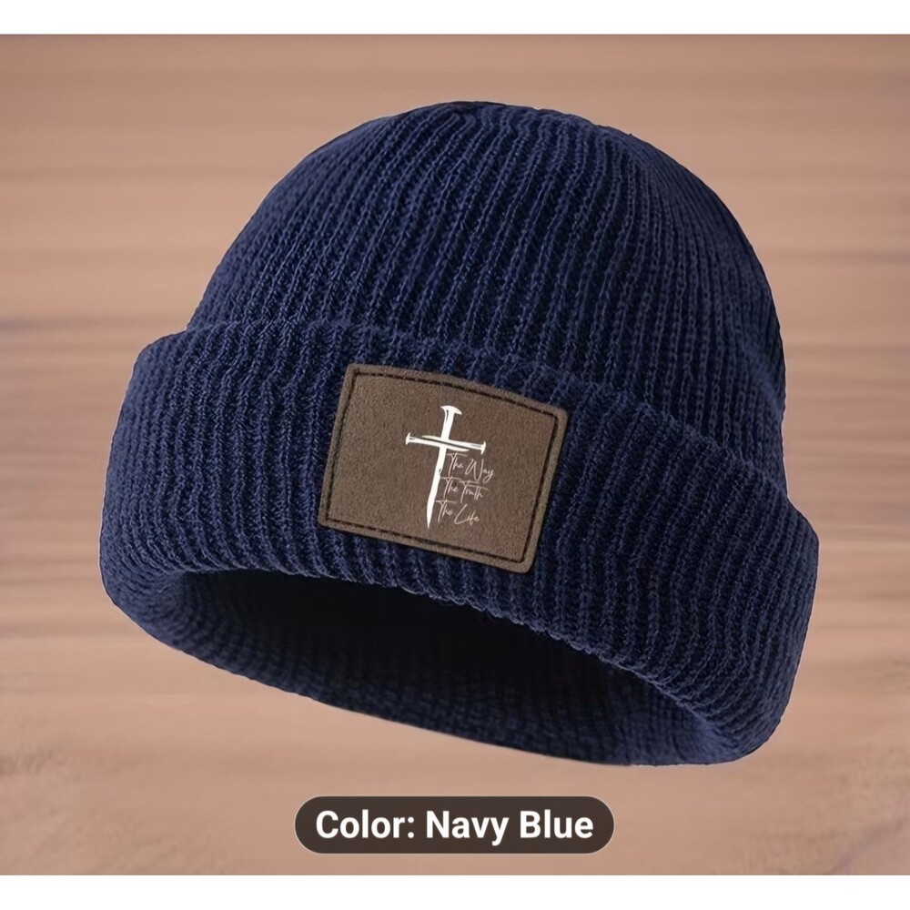 The Way, The Truth, The Life Jesus Beanie Knit Hat Navy Blue Unisex Adult New